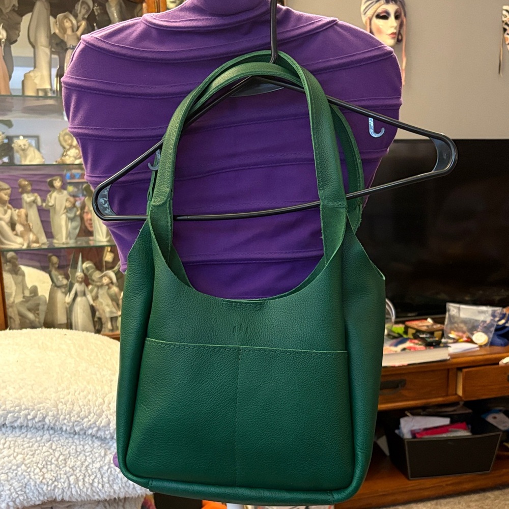 Portland Leather Emerald Green Pebbled Shoulder Bag